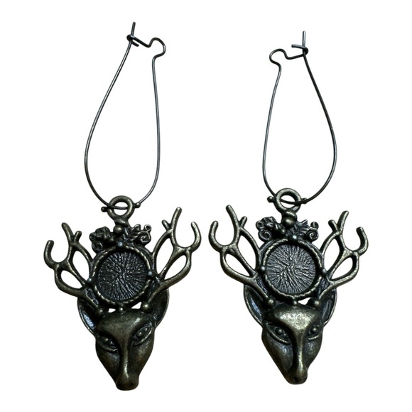 Bronze Plated Deer Pendant Hoop Earrings - Picture 1 of 1